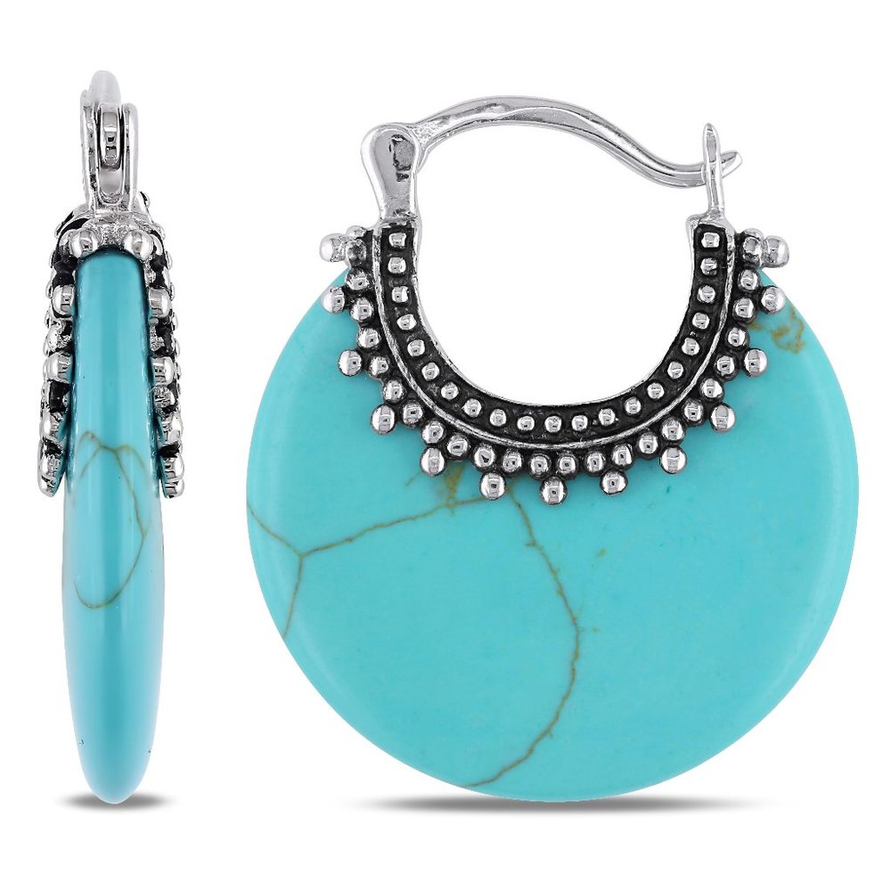 Sterling silver Turquoise clip-in hoop earrings